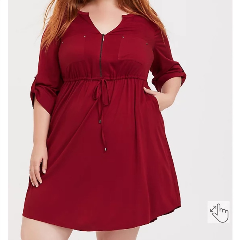 Red challis shirt dress